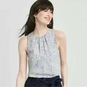 5 for $25| EUC A New Day light pale Blue Floral Sleeveless Blouse work XXL